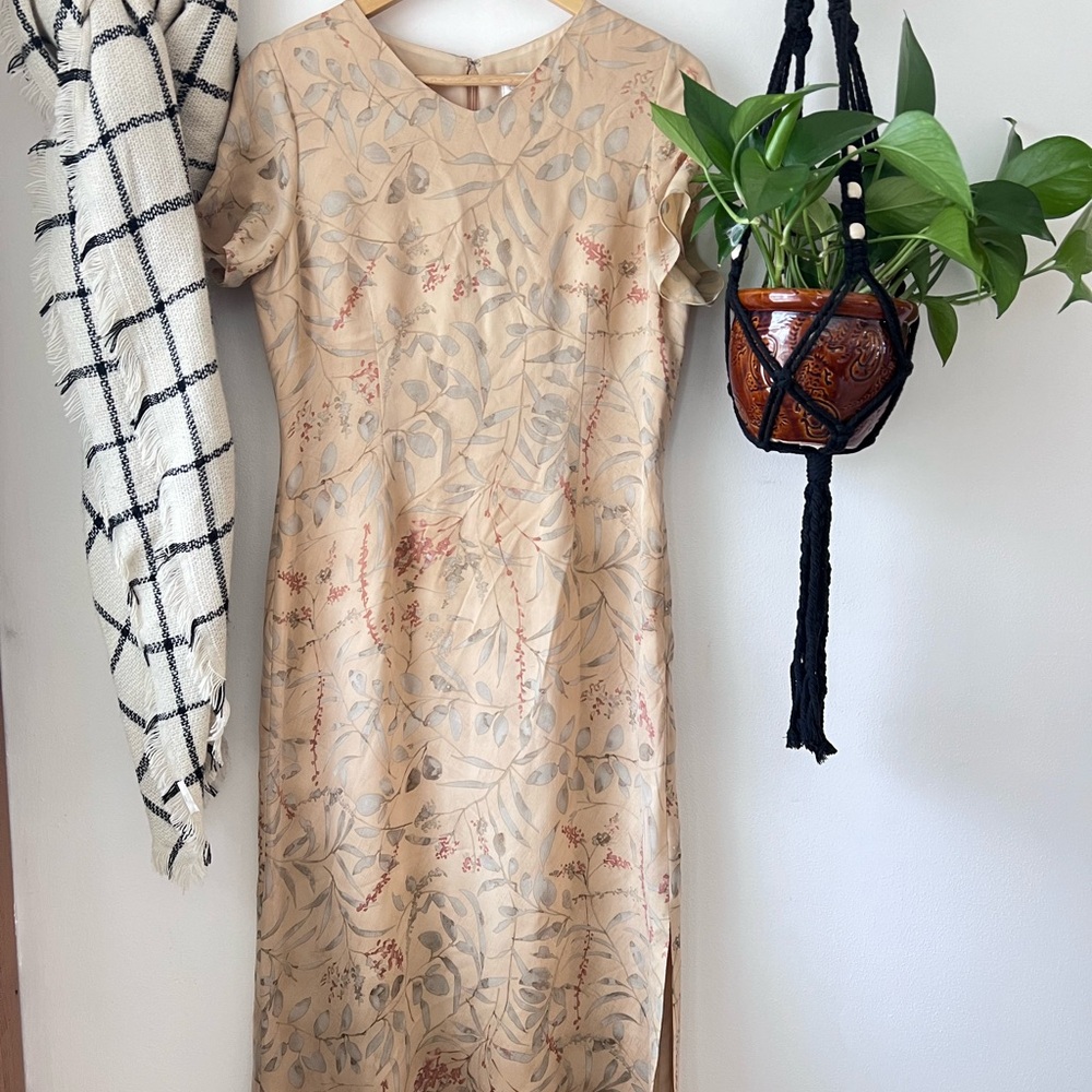 Vintage 90s Silk Floral Garden Cottagecore Maxi Dress